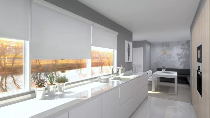 Cocina Santos | Modelo Line-E Y Ariane 2 Estratificado Blanco Seff Y Roble opt Barrica  |  Encimera Silestone Marengo