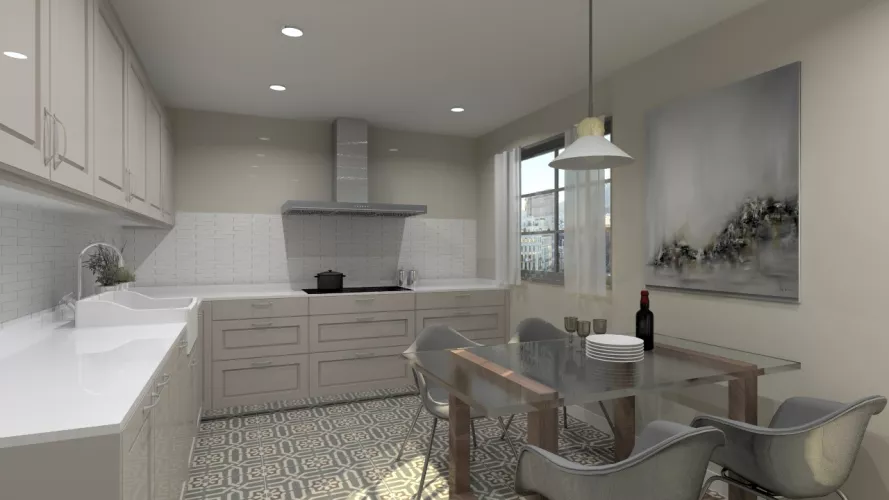 Cocina Santos | Modelo Época Material Lacado Color Gris Arena y Gris C | Encimera Silestone Blanco Zeus