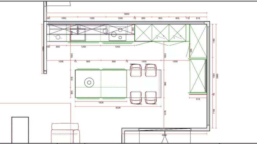 Plano cocina Santos gris con isla