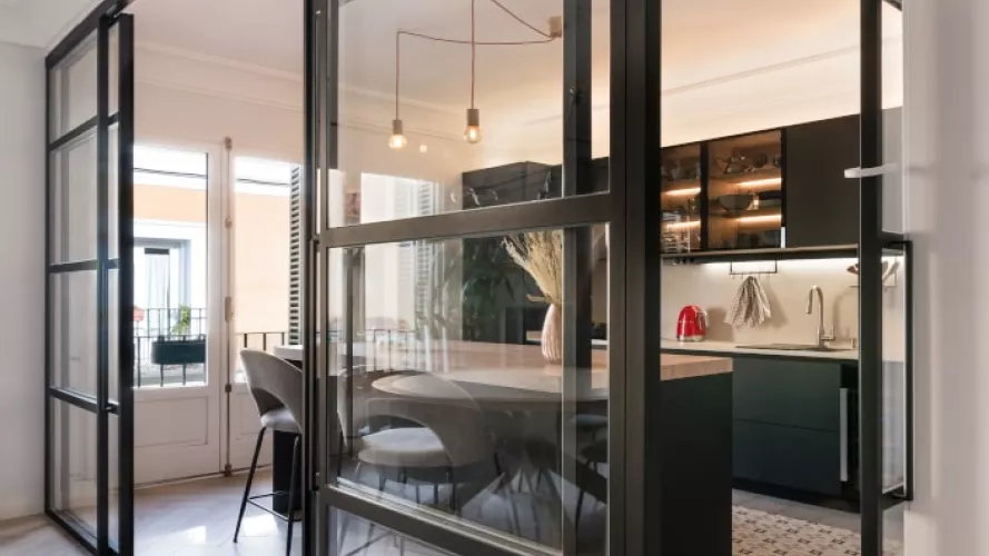 Puertas correderas cristal aluminio negro