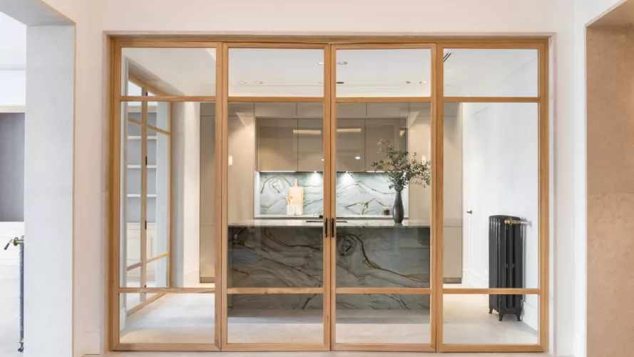 Puerta madera y cristal plegables