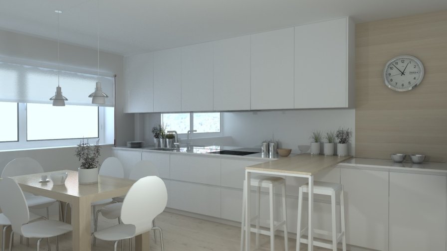 Aravaca | Cocina Santos | Modelo Line Laminado Blanco Seda | Encimera Silestone Blanco