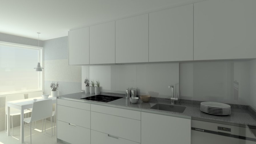 Aravaca | Cocina Santos | Modelo Minos Estratificado Blanco Perla | Encimera Compac Gris Plomo