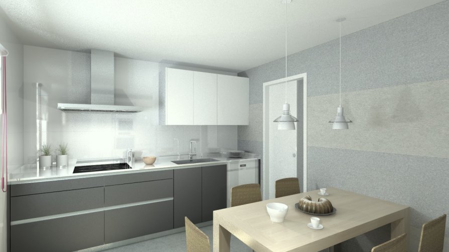 Aravaca | Cocina Santos | Modelo Line Laminado Seda Blanco y Estratificado Gris | Encimera Silestone Blanco