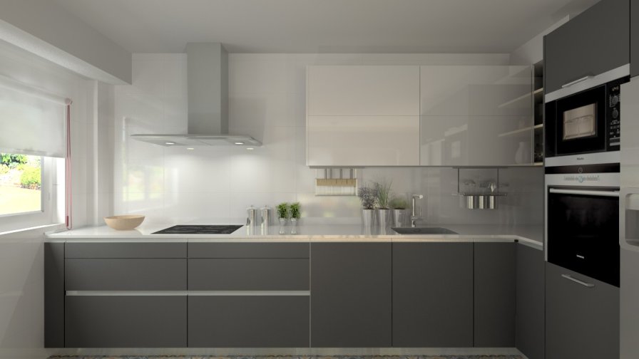 Madrid | Cocina Santos | Modelo Line E Gris y Line L Blanco | Encimera Silestone Blanco 