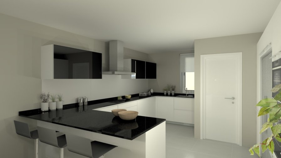 Aravaca | Cocina Santos | Modelo Line E Blanco | Encimera Granito Negro