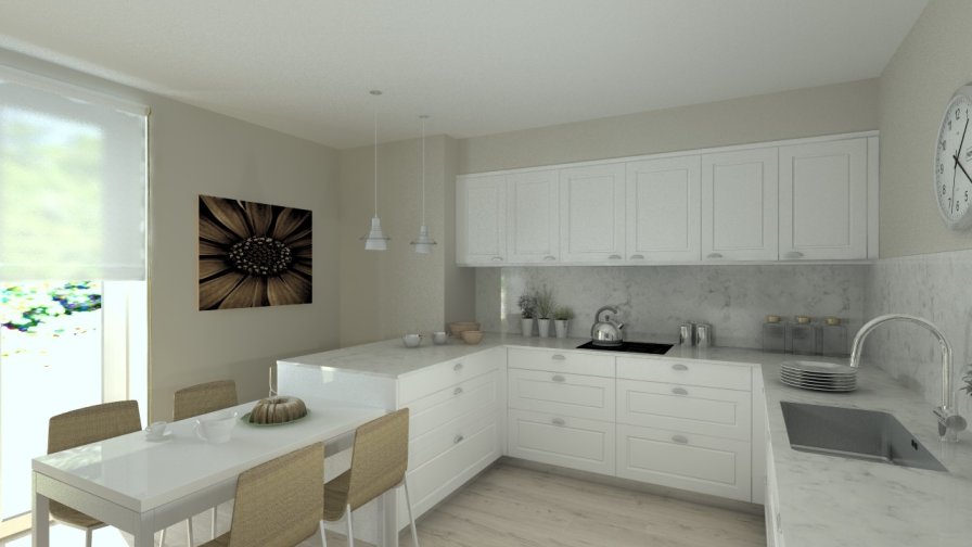 Aravaca | Cocina Santos | Modelo Epoca Laca Seda Blanca | Encimera Silestone Lagoon