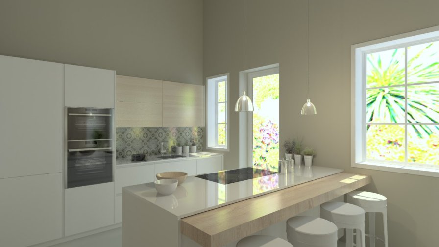 Aravaca | Cocina Santos | Modelo Line L Laminado Seda | Encimera Silestone Blanco