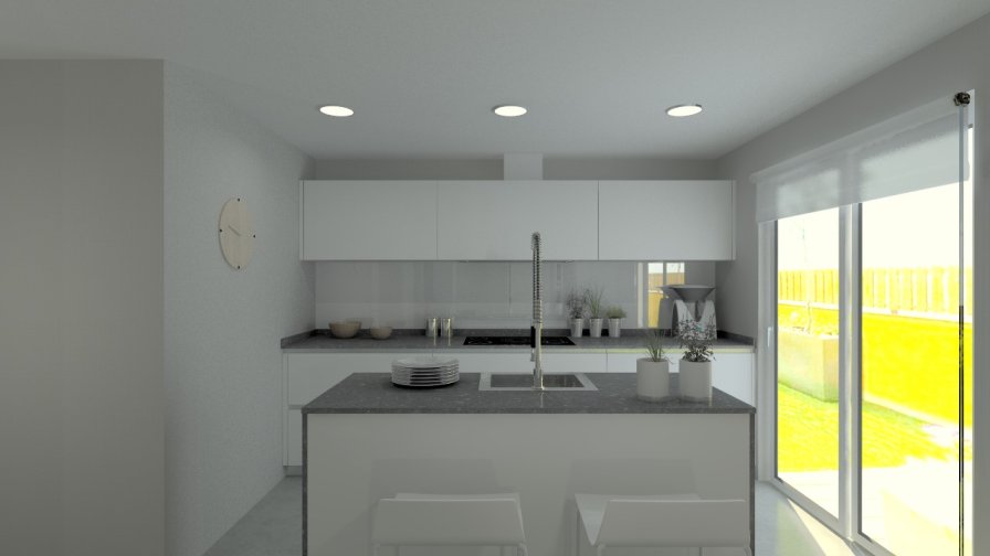 Cocina Santos Line Laminado Seda Blanco  - COMPAC DARK CONCRETE