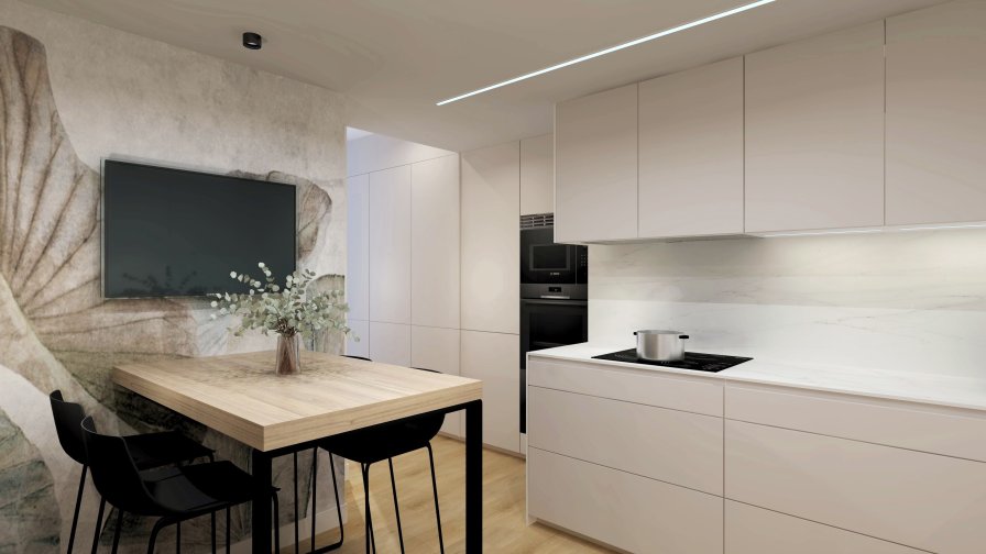 Una cocina contemporánea de líneas puras y atmósfera serena