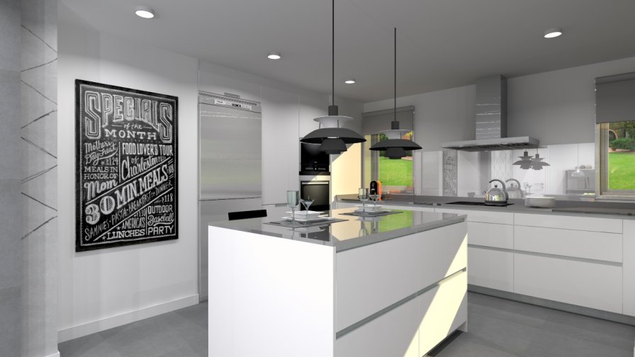 Aravaca | Cocina Santos | Modelo Line y  Minos Estratificado Blanco Seff | Encimera Silestone Marengo