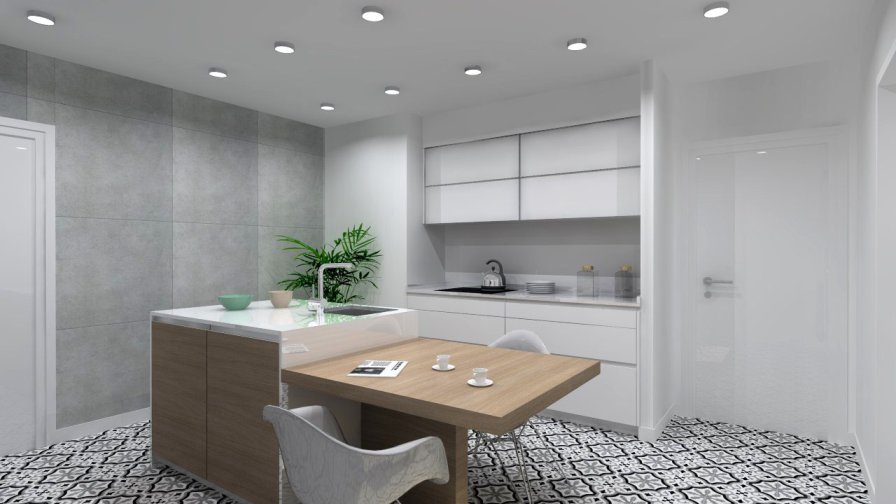 Aravaca | Cocina Santos | Modelo Line Estratificado Blanco y Roble | Encimera Silestone Blanco