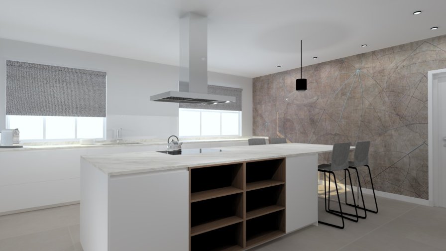 Cocina Santos Plataforma E en Blanco Innsbruck y Gris Visón Seda con isla central