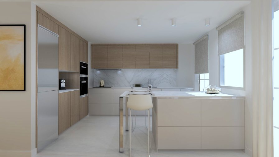 Cocina Abierta al Salón con Encimera Neolith