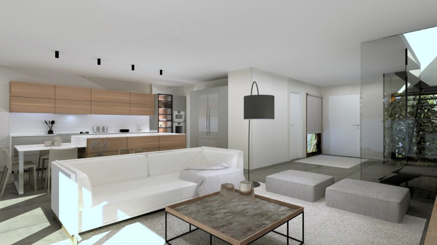 Cocina Santos Plataforma E en Blanco Innsbruck, abierta al salón con luz natural