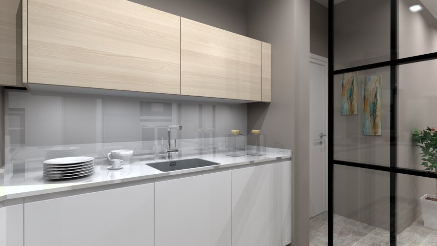 Aravaca | Cocina Santos | Modelo Line Estratificado Blanco y Fresno | Encimera Silestone Blanco