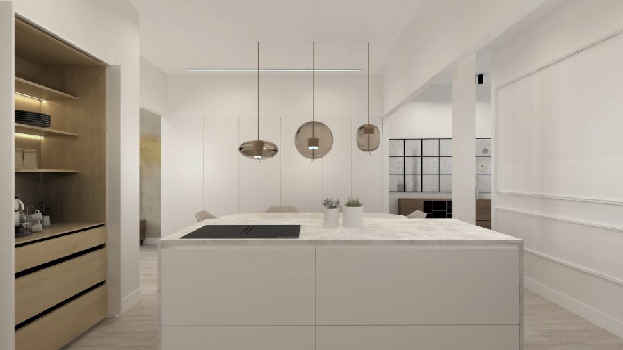 Una cocina abierta al salón con isla