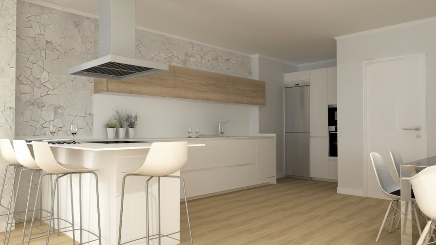 Cocina Santos Blanco Ártico y Roble Rústico en Aravaca