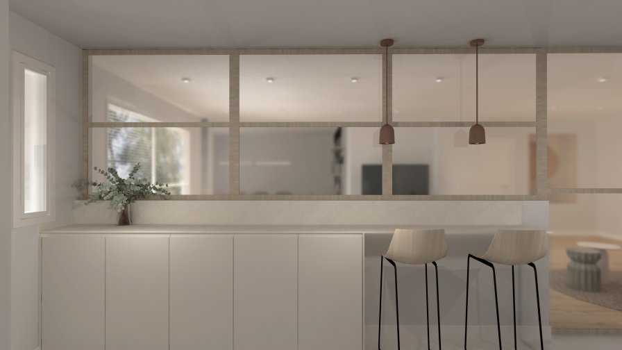 Una cocina serena donde funcionalidad y estética se funden con naturalidad