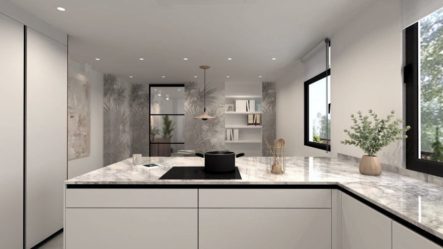 cocina moderna en tonos claros en Madrid