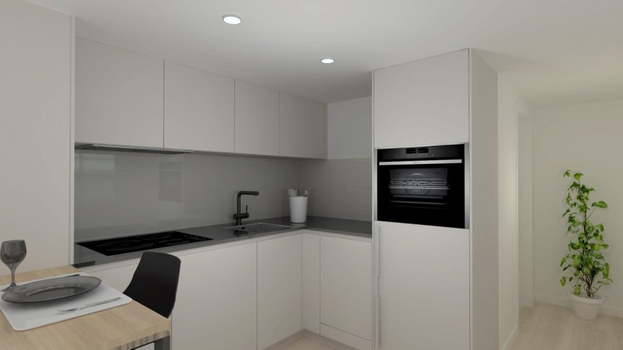 Cocina Cashmere en L con Barra de Madera