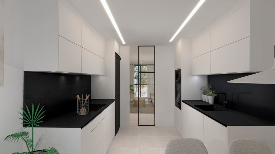 Cocina blanco con negro