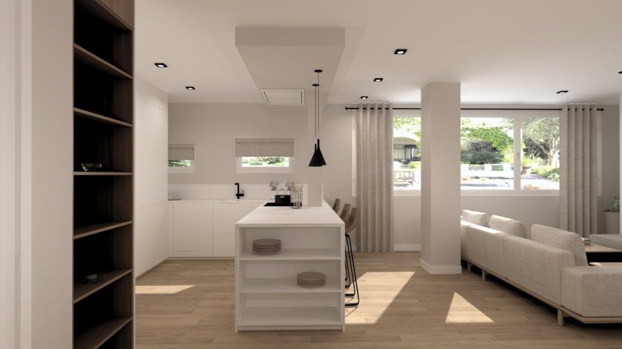 Cocina Santos blanca abierta al salón