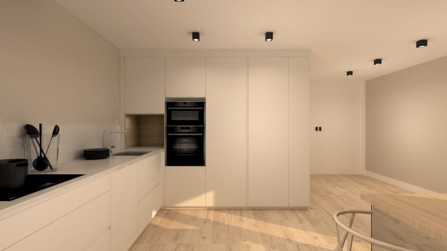 Cocina Santos blanca con distribución en L