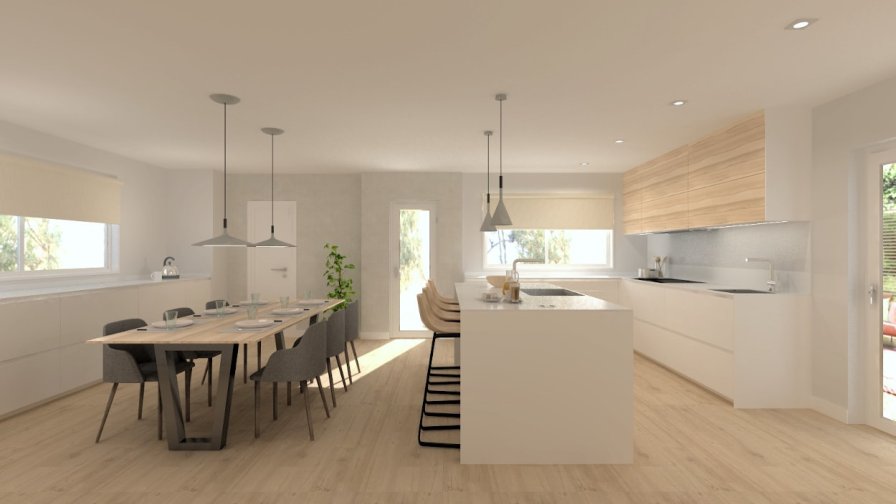 Cocina Santos blanca con isla y encimera de Lapitec