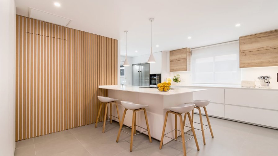 Cocina Santos blanca y roble con península