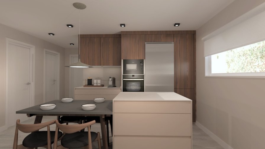 Cocina Santos gris y madera con isla