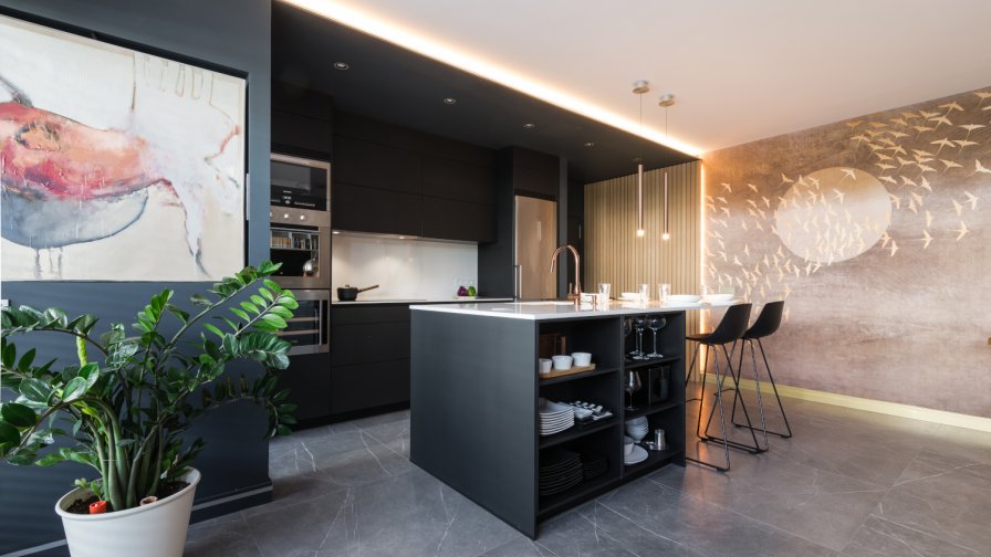 Cocina Santos negra con isla