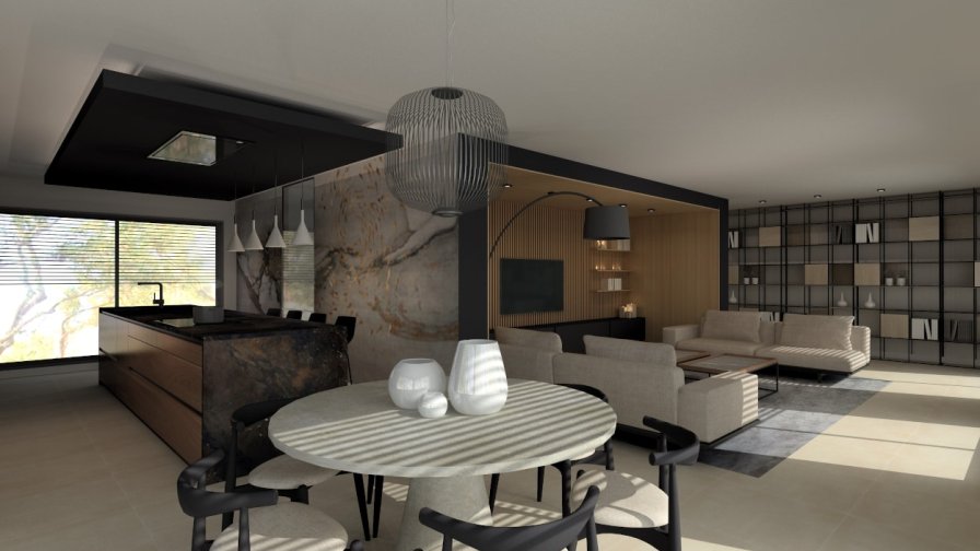 Cocina Santos negra con isla abierta al salón