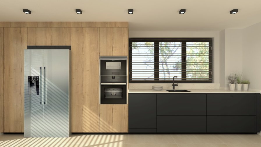 Cocina Santos negra con isla abierta al salón