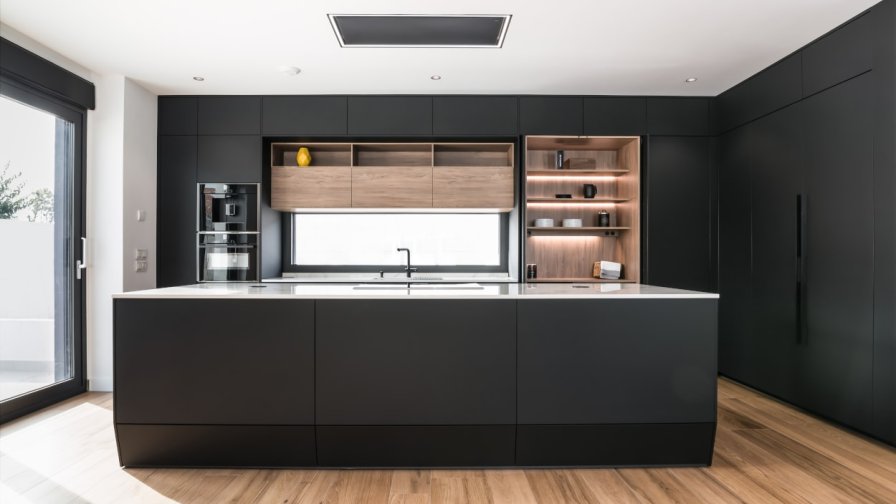 Cocina Santos negra con isla central