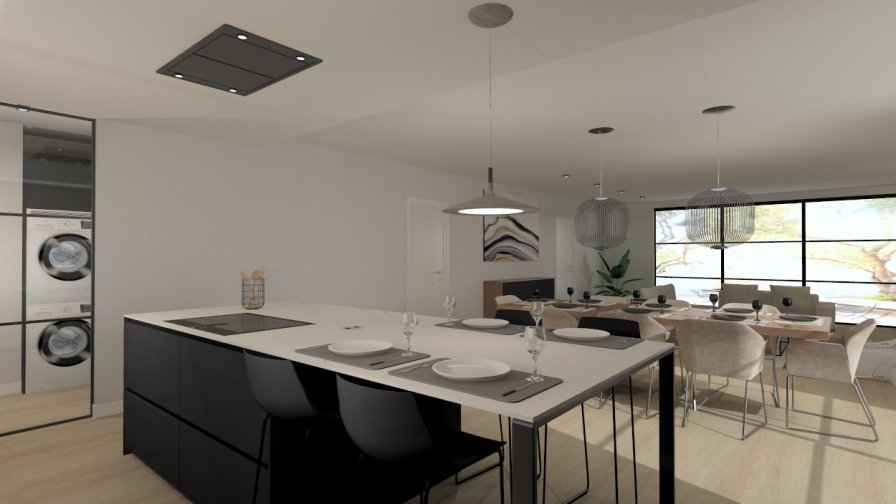 Cocina Santos negra y nogal con isla