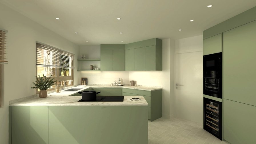 Cocina Verde Salvia con isla