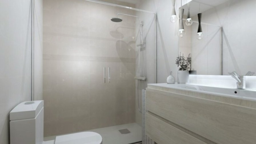 Baño color crema y blanco natural