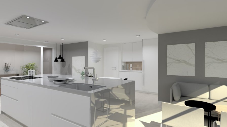 Cocina Santos | Modelo Line Lah Blanco Y Gris Vison | Encimera Dekton Lumina Solid