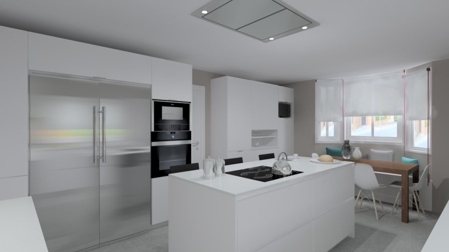 Madrid | Cocina Santos | Modelo Line L Laminado Seda Mate | Encimera Silestone Blanco Zeus