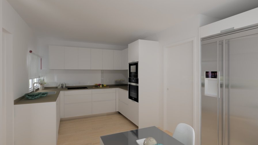 Proyecto en Madrid – Cocina Santos LINE-L en laminado seda mate con encimera Silestone Blanco Zeus y diseño abierto