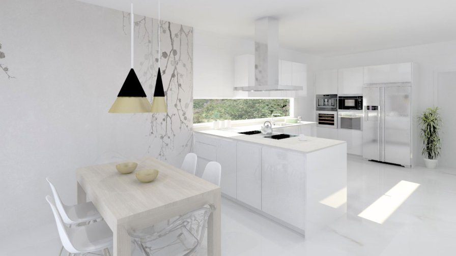 Aravaca | Cocina Santos | Modelo Line L Blanco Brillo | Encimera Silestone Blanco