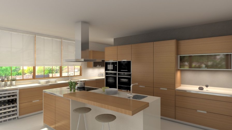 Aravaca | Cocina Santos | Modelo Minos W Chapa Nogal | Encimera Silestone Haiku