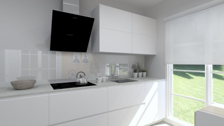 Aravaca | Cocina Santos | Modelo Minos Laminado Seda Blanco | Encimera Neolith Cement 