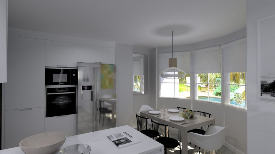 Santos Line cocina en laminado seda blanco con encimera Silestone blanco