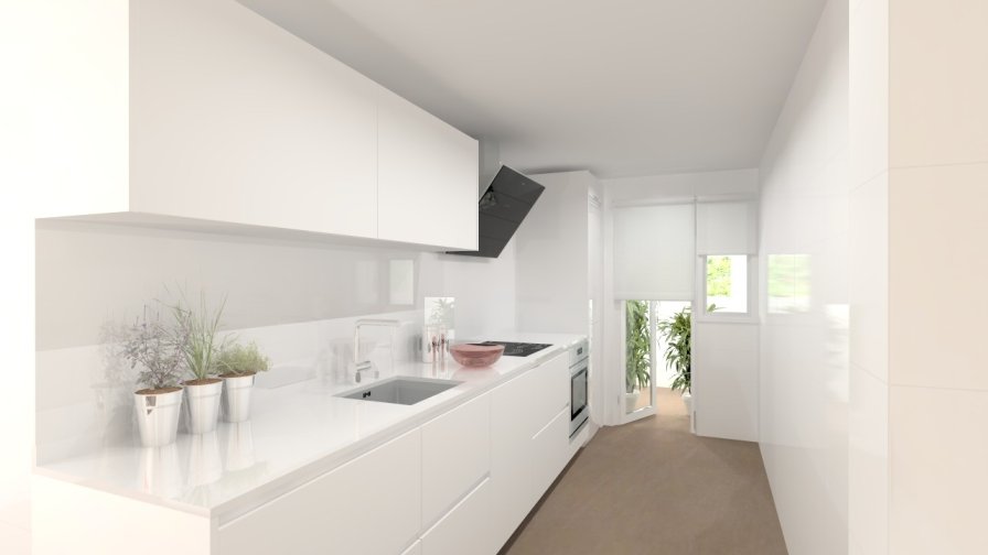 Aravaca | Cocina Santos | Modelo Line Estratificado Blanco | Encimera Silestone Blanco