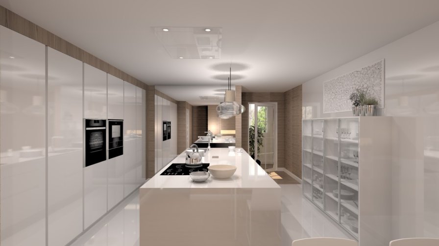 Aravaca | Cocina Santos | Modelo Line Laminado Blanco Brillo | Encimera Silestone Blanco