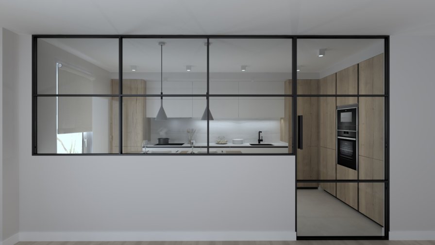 Cocina con grandes cristaleras