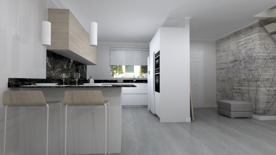 Cocina Santos Modelo Line E 13 Estratificado Grus Nube y Olmo Claro