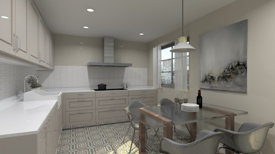 Cocina Santos | Modelo Época Material Lacado Color Gris Arena y Gris C | Encimera Silestone Blanco Zeus